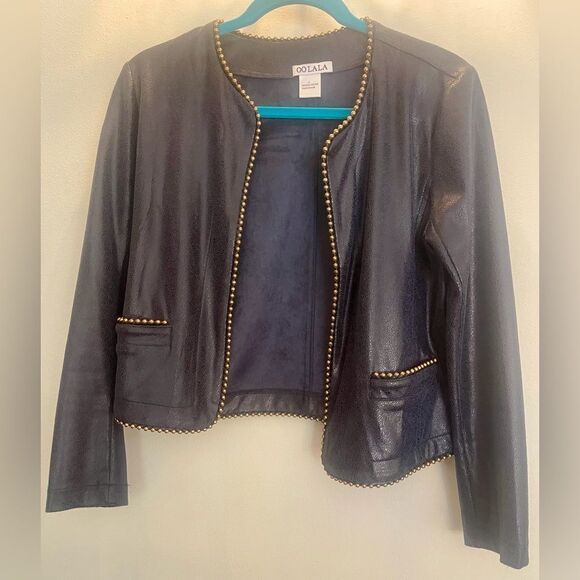 Oolala Jackets & Blazers - Navy Blue Studded Cropped Jacket